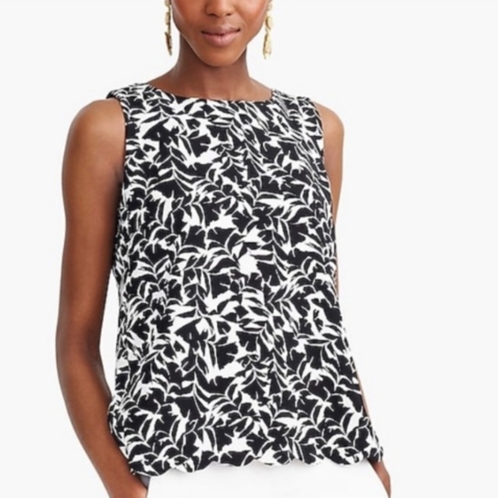 J. Crew Black and White Pleated Sleeveless Blouse